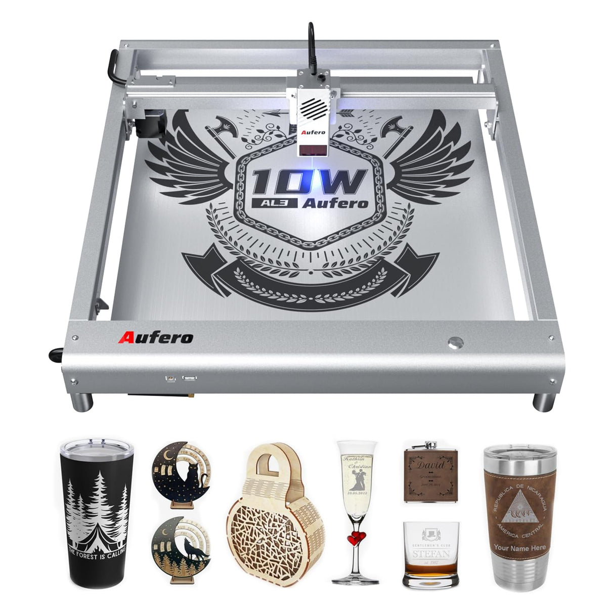 Aufero Laser Engraver Machine 10W Output Laser Engravering Machine with APP Control Laser Engraver and Cutter Machine for Wood, Metal, Acrylic,Leather (10W) Aufero