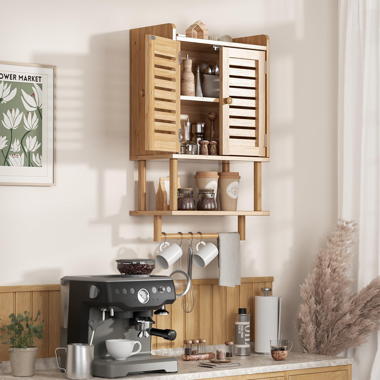 AmazerBath Bathroom Wall Cabinets, Bamboo Medicine Cabinets with Towel Bar, Wall Mounted Storage Cabinet with Adjustable Shelves, 2 Doors Over The Toilet Storage for Small Spaces,8.3x16.5x26.6 Inches AmazerBath