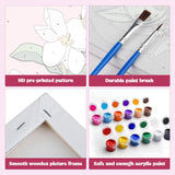 MXJSUA 4 Pack Flowers Paint by Numbers Kit with Framed Canvas for Ages 6-12 Kids, Paint by Numbers Kits for Adult Beginners, Acrylic Oil Painting for Home Wall Decor Gift (8x8 inch) MXJSUA