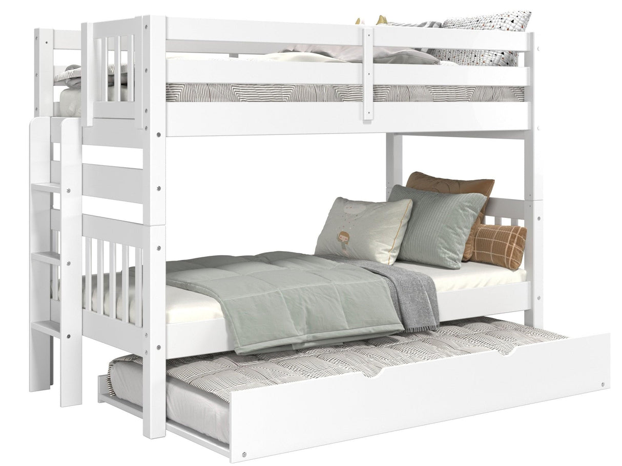 Bedz King Bunk Beds Twin over Twin Mission Style with End Ladder and a Twin Trundle, White Bedz King