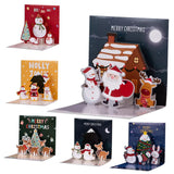 EMPCYDIA Christmas Cards, 6 Pack Small Pop Up Christmas Gift Card with Envelopes Stickers, 3D Cute Holiday Greeting Cards Santa Snowman Reindeer Xmas Tree Bulk Set Xmas Card for Kids 4.3x4.3inch EMPCYDIA