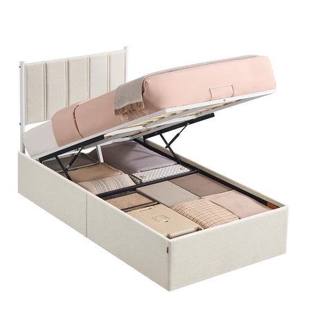 VASAGLE Lift Up Storage Bed Frame Twin Size, Hydraulic Platform Bed, with Upholstered Headboard, 550 lb Weight Capacity, No Box Spring Needed, Easy Assembly, Modern, Cappuccino Beige URMB603W01 VASAGLE
