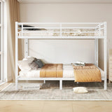 HKOLIE Queen Over Queen Bunk Bed, Metal Bunk Bed Frame Heavy Duty Bunk Beds Loft Bed Frame with Ladder and Guardrail Metal Slats No Box Spring Required for Adults Teens, White HKOLIE