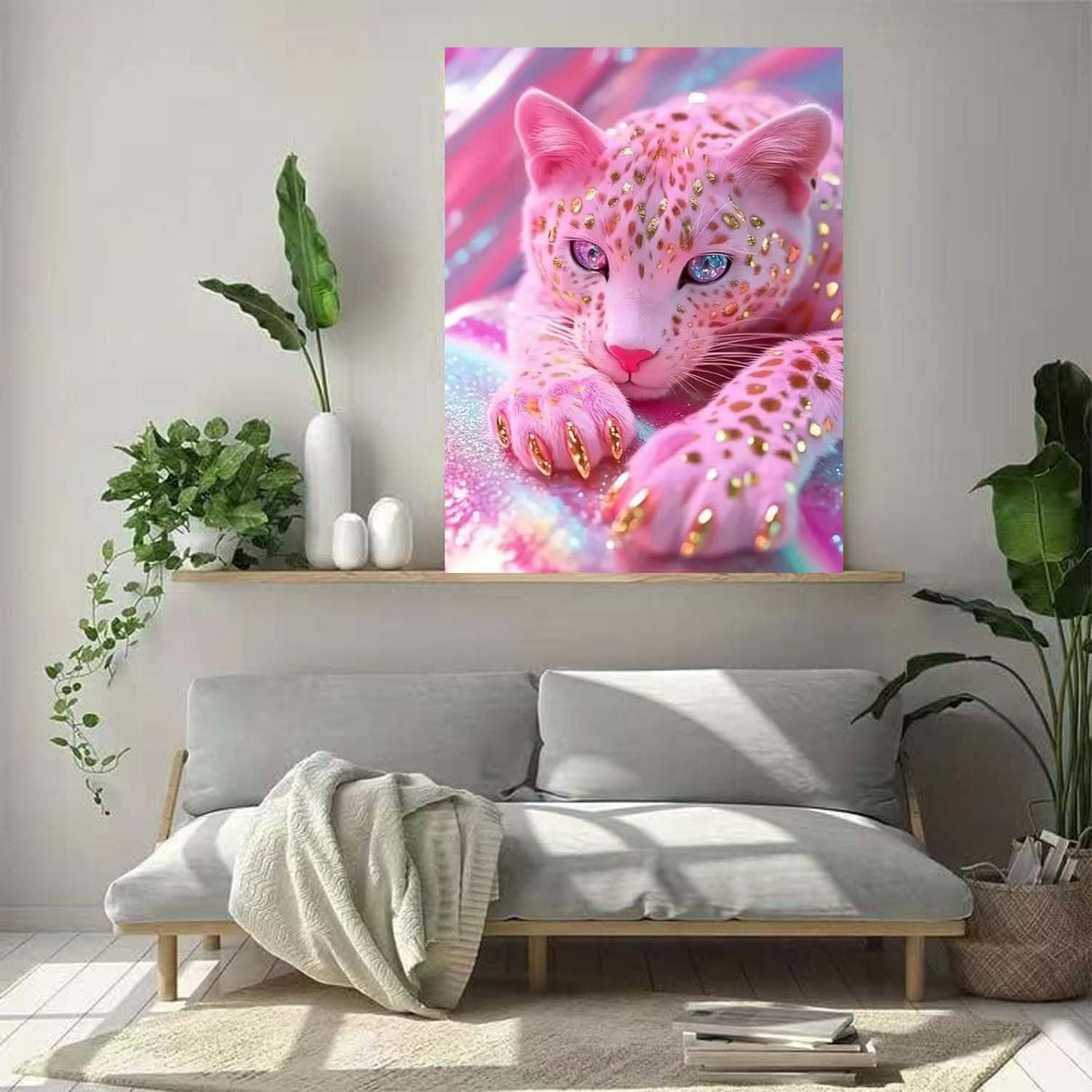 ZHUDENGXJL Leopard Diamond Art Kits for Adults,DIY Pink Leopard Diamond Painting Kits for Beginners,5D Full Round Drill Gem Art with Paint by Diamonds for Adults Home Wall Decor 12 X 16Inch ZHUDENGXJL