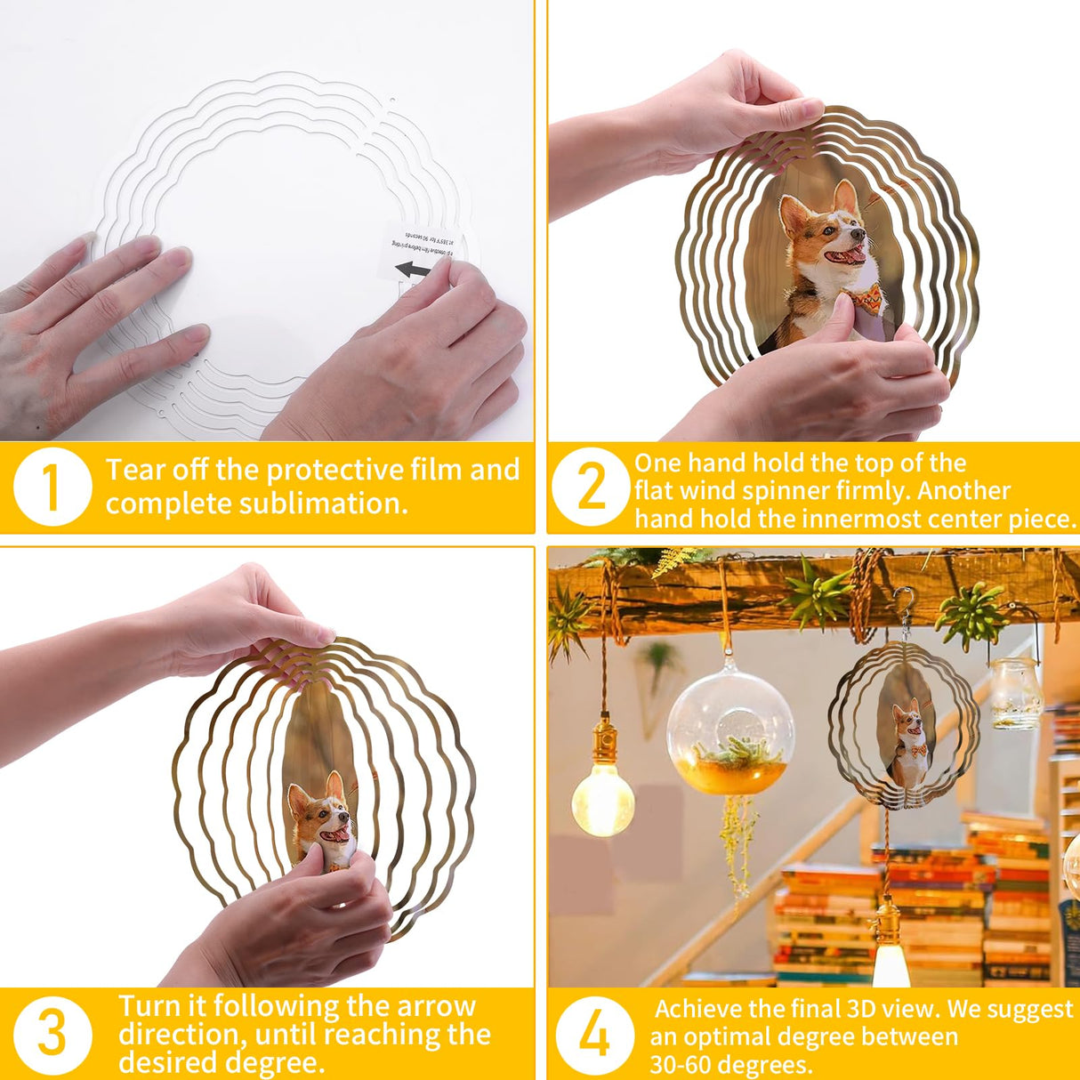 Remiawy Sublimation Wind Spinner Blanks, 6 Pack 10 Inch 3D Aluminum Metal Hanging Wind Spinners Sublimation Blanks Kinetic Sculpture DIY Crafts for Yard Garden Indoor Outdoor Porch Decoration Round REMIAWY