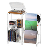 HMYHUM Acrylic Record Player Stand with Vinyl Storage, 3-Tier Record Player Table with Record Holder, Holds Up to 200 Albums, with Dividers, Modern, Clear HMYHUM