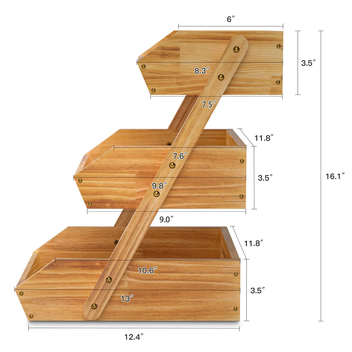 G.a HOMEFAVOR Wooden 3 Tier Fruit Basket, Brown, Pine Wood, Sturdy, Self-assembly G.a HOMEFAVOR