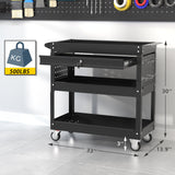3 Tier Tool Cart on Wheels, Industrial Heavy Duty Rolling Tool Cart with Drawers, 500 LBS Capacity Utility Cart with Hooks and Locking System for Home, Garage, Warehouse, Workshop (Black) Xalvora