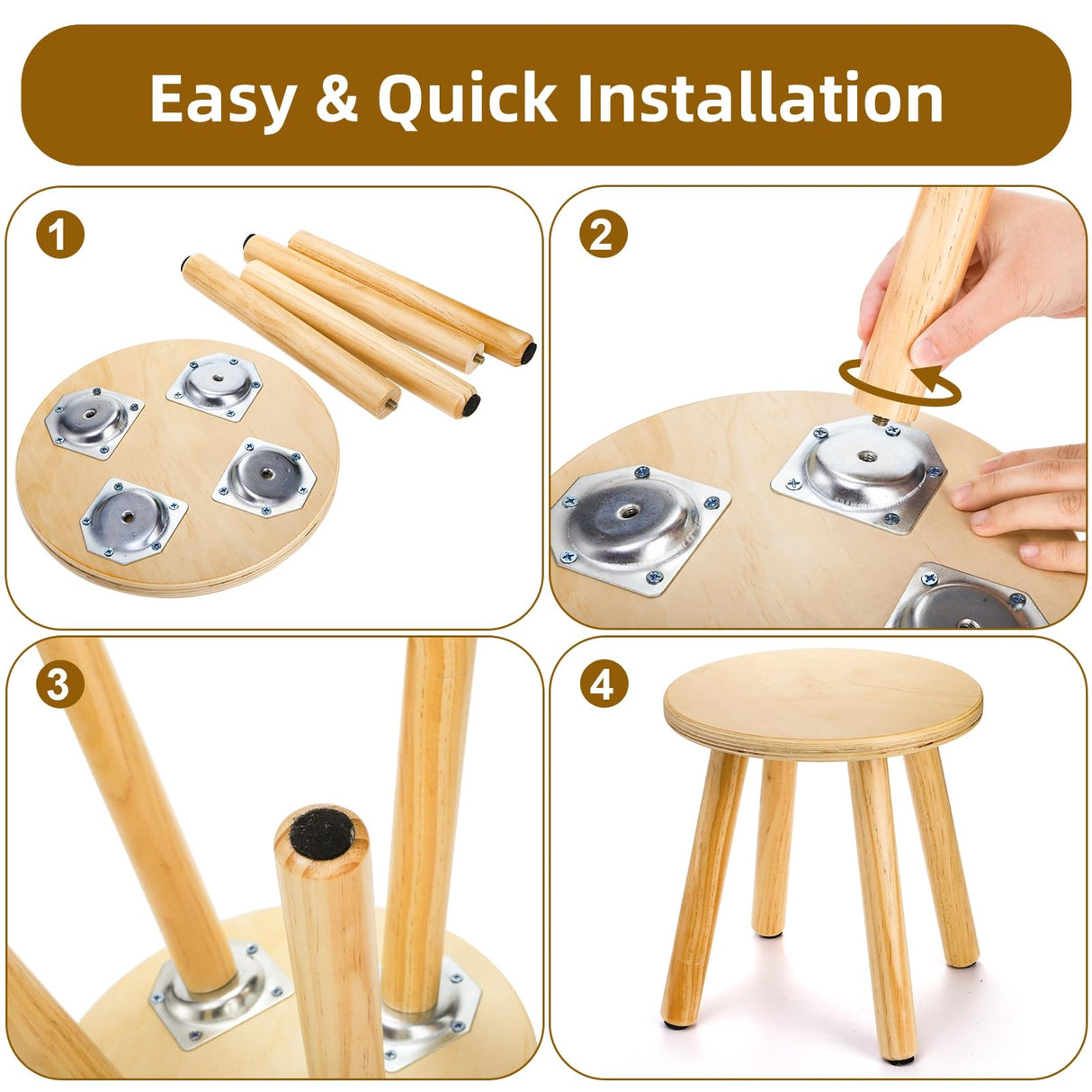 Goaste 10 Inch Wooden Step Stool, Solid Round Sitting Stools for Adults, Multi-Purpose Short Chair Perfect Matched Sensory Table, 4-Legged Small Foot Rest Stool for Playroom, Kitchen, Bedroom Goaste
