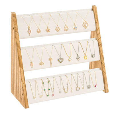 Yoimori Necklace Holder, 3 Tier Necklace Organizer Stand with White Velvet, Wood Necklace Display Stands for Selling, Jewelry Display Stand for 72 Necklaces Bracelets (Brown)