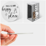 Queekay Housewarming Gifts for Home Decoration Wooden Heart Coasters for Drinks 6 Set Farmhouse Coasters with Holder Funny for Family Coffee Table Protection, 4''(Gray, White) Queekay