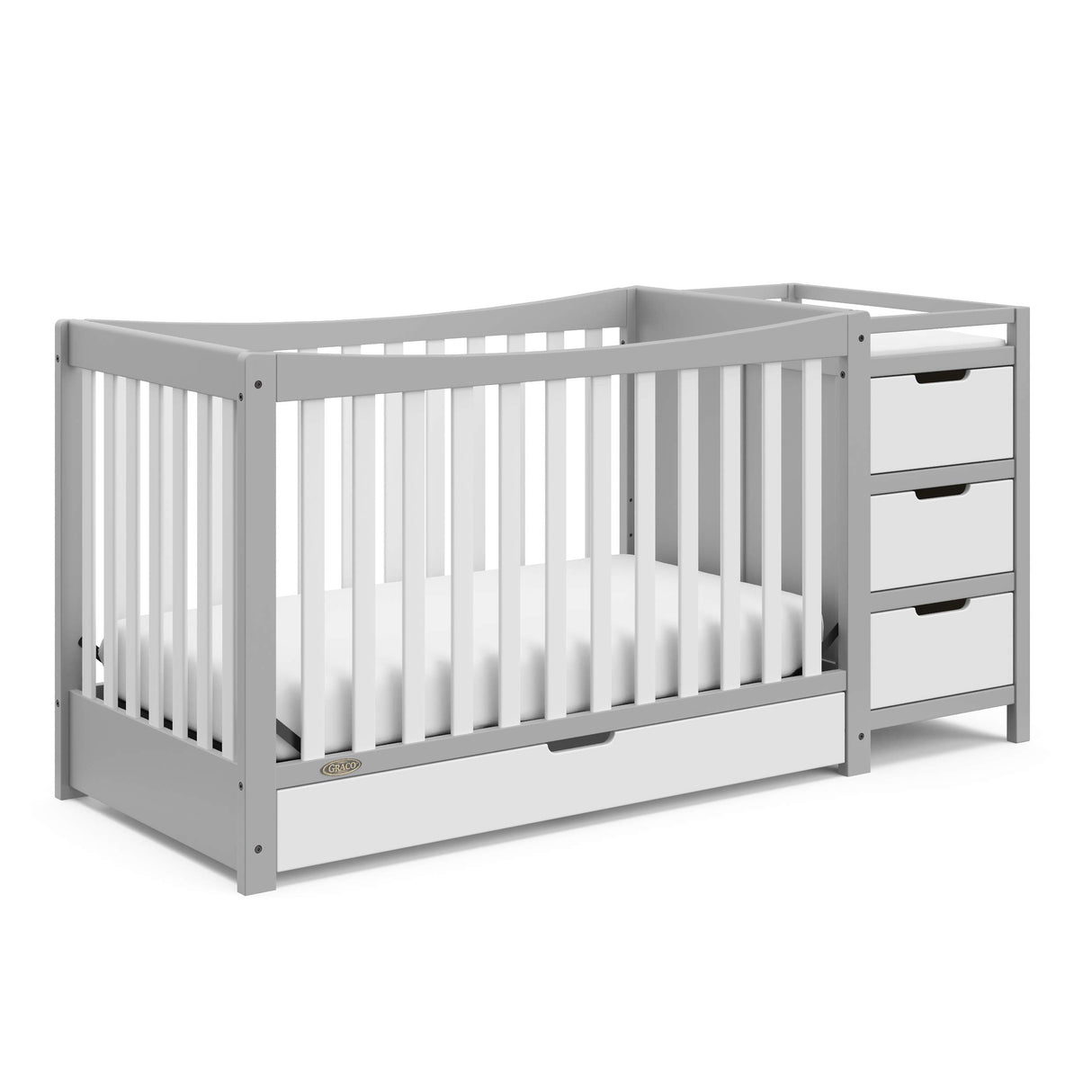 Graco Remi 4-In-1 Convertible Crib & Changer With Drawer (Pebble Gray & White) – GREENGUARD Gold Certified, Crib And Changing-Table Combo, Includes Changing Pad, Converts To Toddler Bed, Full-Size Bed Graco