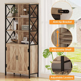 Rustic Oak FATORRI Tall Bookcase with Doors and 6 Cube Organiser for Living Room FATORRI