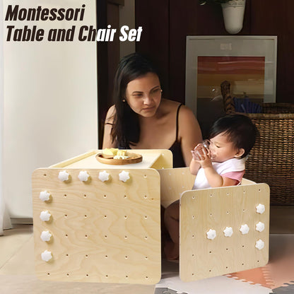 Montessori Height-Adjustable Weaning Table and Chair Set for Toddlers by WOOD CITY - WoodArtSupply