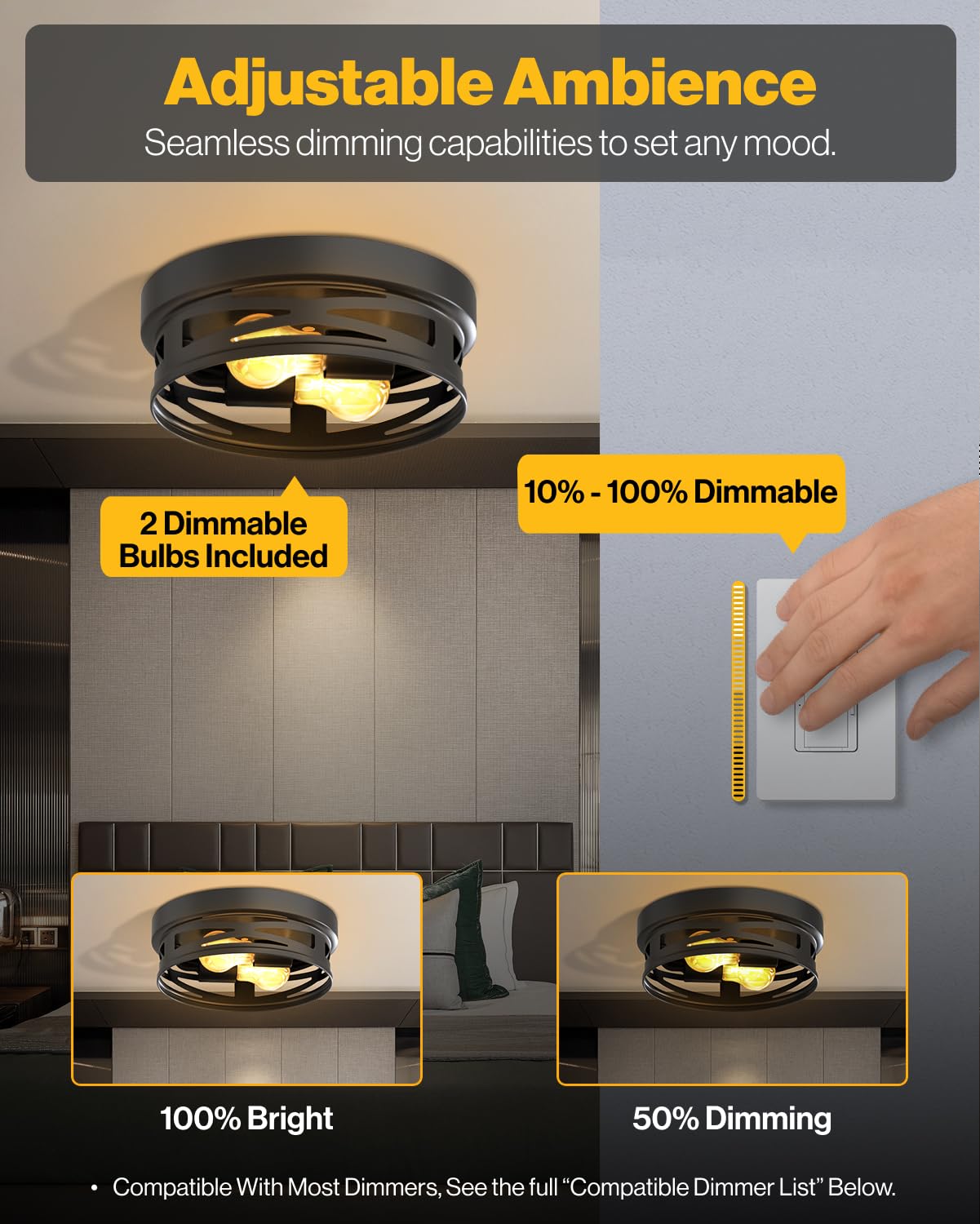 Sunco Flush Mount Ceiling Light, Farmhouse Light Fixtures, Hallway Ceiling Light Arcadia Industrial, 11" Diameter, 800 LM, Dimmable A19 Edison LED Bulbs Included, E26 Base, 8.5W=60W UL/ETL/T20 2 Pack Sunco Lighting