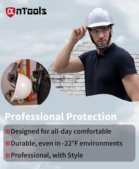 AnTools White Cap Style Hard Hat, OSHA Construction Work Approved, 4-Point Adjustable Suspension, ANSI Z89.1 AnTools