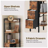 YATINEY Corner Shelf Stand, 5-Tier Corner Bookshelf with 3 Drawers, Industrial Display Shelf for Narrow Spaces, Wooden Small Bookcase, Easy Assembly, Rustic Brown and Black CJ10BR YATINEY