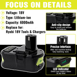 TenHutt 【Upgrade】 2 Packs 6.0Ah Lithium Replacement Battery for Ryobi 18V ONE+ Cordless Power Tool P108(130429054) Compatible with P102 P103 P104 P105 P107 P108 Lithium Battery TenHutt
