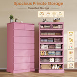 DICTAC Tall Dresser for Bedroom with 8 Drawers, 59.6" Tall Pink Dressers & Chests of Drawers, Modern Wood Closet Organizer and Storage Cabinet, Large Vertical Dresser for Bedroom, Closet, Hallway DICTAC