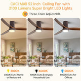 CACI Mall 52 Inch Flush Mount Ceiling Fan with Lights, 3 blade wood ceiling fan, Low Profile Ceiling Fan with Remote,Noiseless 6 Speeds Adjustable,Reversible DC Motor CACI Mall
