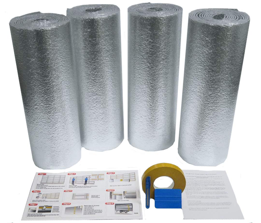 US Energy NASATECH (Pre-Cut for 16 Panel) 2 Car Garage Door Reflective Insulation Kit (R8) 1/4 thick w/ New And Improved Super Heavy Duty Double Sided Foam Tape Fits 16x7 16x8 18x7 18x8 Garag - WoodArtSupply