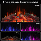 TURBRO Eternal Flame 26 in. WiFi Infrared Quartz Electric Fireplace Log Heater with Sound Crackling, Realistic Lemonwood Logs, Adjustable Flame Colors, Remote Control, Thermostat, Timer, 1500W Black TURBRO