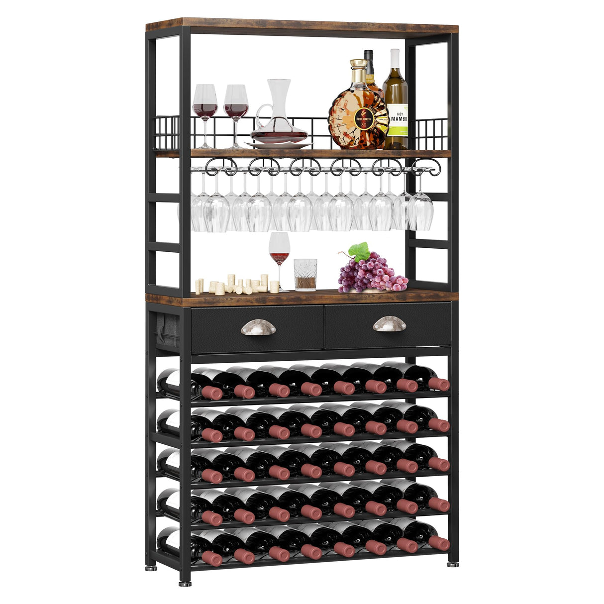 Homeiju Wine Cabinet with Storage, Bar Cabinet with Wine Rack, 6-Tier with Tabletop, Storage Drawer and Wine Storage for Home Bars Homeiju