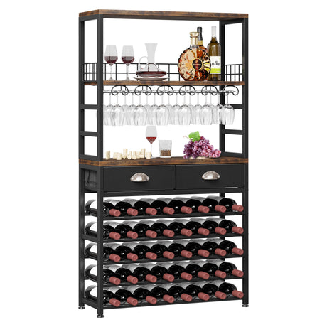 Homeiju Wine Cabinet with Storage, Bar Cabinet with Wine Rack, 6-Tier with Tabletop, Storage Drawer and Wine Storage for Home Bars Homeiju