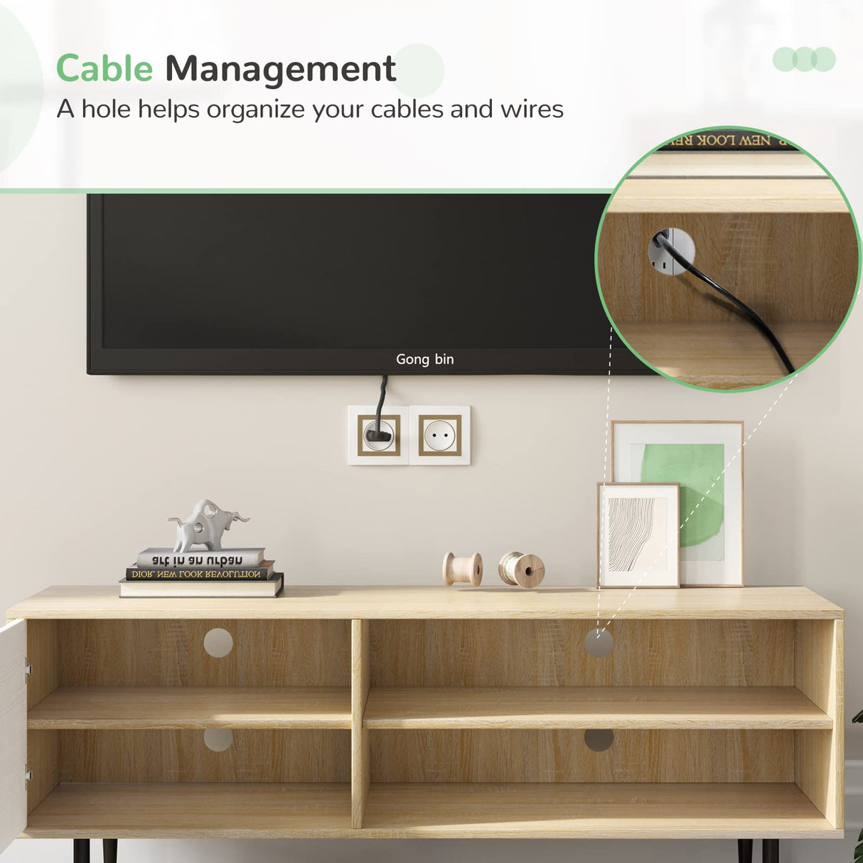 Novilla TV Stand for TV's up to 50 Inches, Television Stands and Shelves Entertainment Center with Storage Cabinets & Open Shelf, White Novilla