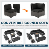 VONZOY 13 Piece Patio Furniture Set with Fire Pit Table, Outdoor Sectional Conversation Sets Black Wicker Rattan Sectional Sofa for Patio Garden Backyard, 4'' Thickened Cushion VONZOY