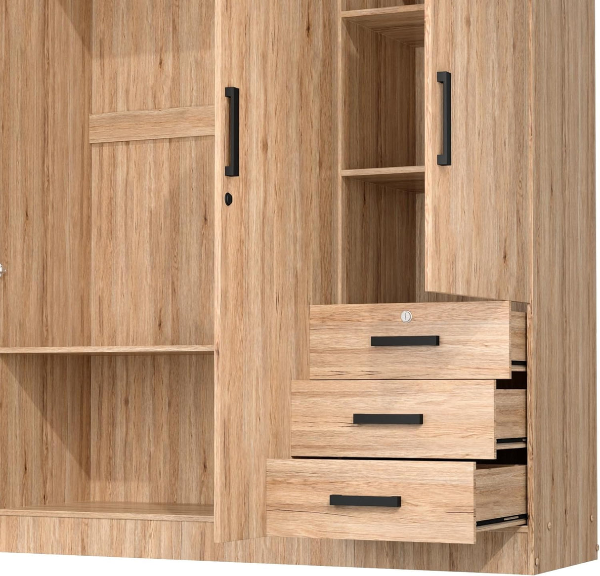 Violet Wardrobe Closet 3 Doors and 3 Drawers (Natural Oak) Woodpeckers Furniture And Mattress