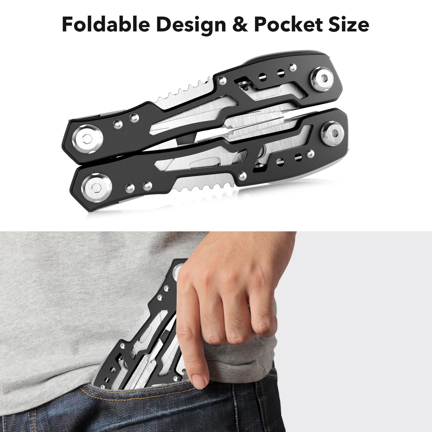 14-In-1 Multitool with Safety Locking, Professional Stainless Steel Multitool Pliers Pocket Knife, Bottle Opener, Screwdriver with Nylon Sheath ，Apply to Survival,Camping, Hunting and Hiking - WoodArtSupply