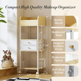 Makeup Organizer Cart with 2 Drawers, Rolling Bathroom Organizers and Storage- Versatile Skincare Perfume Storage Vanity Organizer, Natural Wood and White Iron TidyStash
