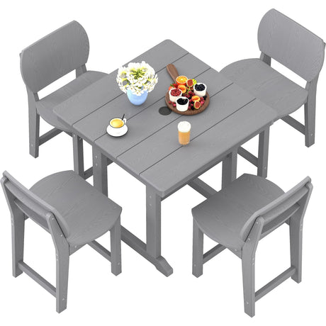 BIVODA 5-Piece HDPE Outdoor Patio Dining Set (Includes 1 Square Table and 4 Chairs) (All-Weather, Easy to Assemble, Umbrella Hole, 10+ Years of Lifespan) - Grey BIVODA