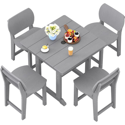 BIVODA 5-Piece HDPE Outdoor Patio Dining Set (Includes 1 Square Table and 4 Chairs) (All-Weather, Easy to Assemble, Umbrella Hole, 10+ Years of Lifespan) - Grey