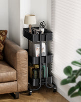 Pipishell 3 Tier Metal Rolling Utility Cart, Heavy-Duty Storage Rolling Cart with 2 Lockable Wheels, Multifunctional Mesh Organization Utility Cart for Kitchen Dining Room Living Room (Black) Pipishell
