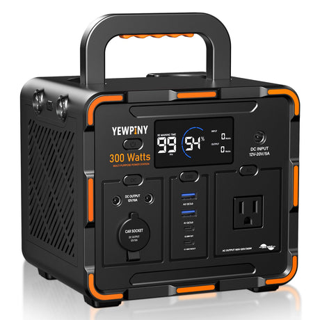 YEWPINY EM300 Portable Solar Power Station, 259Wh LiFePO4 Battery, 65W USB-C PD Fast Charging, 600W Peak, AC/DC/USB-A Outputs for Camping, Home, and Emergency Use yewpiny