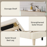 Bestier Full Bed Frame with Adjustable Headboard & LED Lighting, Corduroy Upholstered Platform Bed Frame with Storage Shelf, Solid Wood Slats, No Box Spring Needed, Never Squeak, Easy Assembly, Beige Bestier