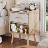 LUCKNOCK Night Stand with Drawer, Modern Nightstand, Bedside Tables, Mid Century Nightstands with Open Storage Shelf, Wood Bedside Table, Small Night Stands for Bedroom, 2-Tier Night Table, Walnut. LUCKNOCK