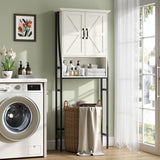 MXARLTR Over The Toilet Storage Cabinet, Over Toilet Bathroom Organizer, Above Toilet Storage Cabinet with Barn Doors Behind Toilet Bathroom Organizer Over-The-Toilet Cabinet (Cream White) MXARLTR