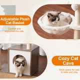 Heybly Modern Cat Tree, Wooden Cat Tower with 3 Scratching Posts, Cat Condo for Indoor Cats with Wood Cat Cave, Plush Perch, Basket, Pompom, Rustic Gray HCT007SSG Heybly