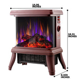 18“ Panoramic Window 1500W/1650W Electric Wood Stove Fireplace with Flame Effect, 4 in 1 Freestanding Indoor Space Heater. 3S of Rapid Heat. Fully Curved 3D Panoramic Flame Effect,Red Brown SheerAIRE