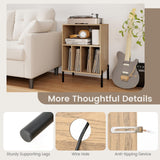 Giantex Record Player Stand with Charging Station, Turntable Stand with Storage Cabinet, Record Player Shelf with Metal Legs, Vinyl Record Storage up to 150 Albums for Living Room, Bedroom (Natural) Giantex