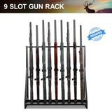 Xnwouco Gun Rack, Freestanding Rifle Gun Rack, Wooden Adjustable Rifle Stand Holds up 9 Long Guns, Gun Display Stand with Anti-scratch Padding, Rifle Storage Holder for Home, Garage, Black Xnwouco
