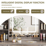 Vabches Makeup Vanity Desk, Vanity Mirror with Lights Desk and Chair,Makeup Table with 3 Large Drawers and 2 Cabinets, Time and Temperature Display, 3 LED Lighting Modes Adjustable, Grey Vabches