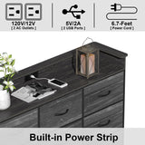 EXOTICA Black Dresser with Charging Station 9 Drawers Dresser with LED Light and USB Ports Fabric Dresser for Bedroom Hallway Entryway Closets Sturdy Steel Frame Wood Top EXOTICA