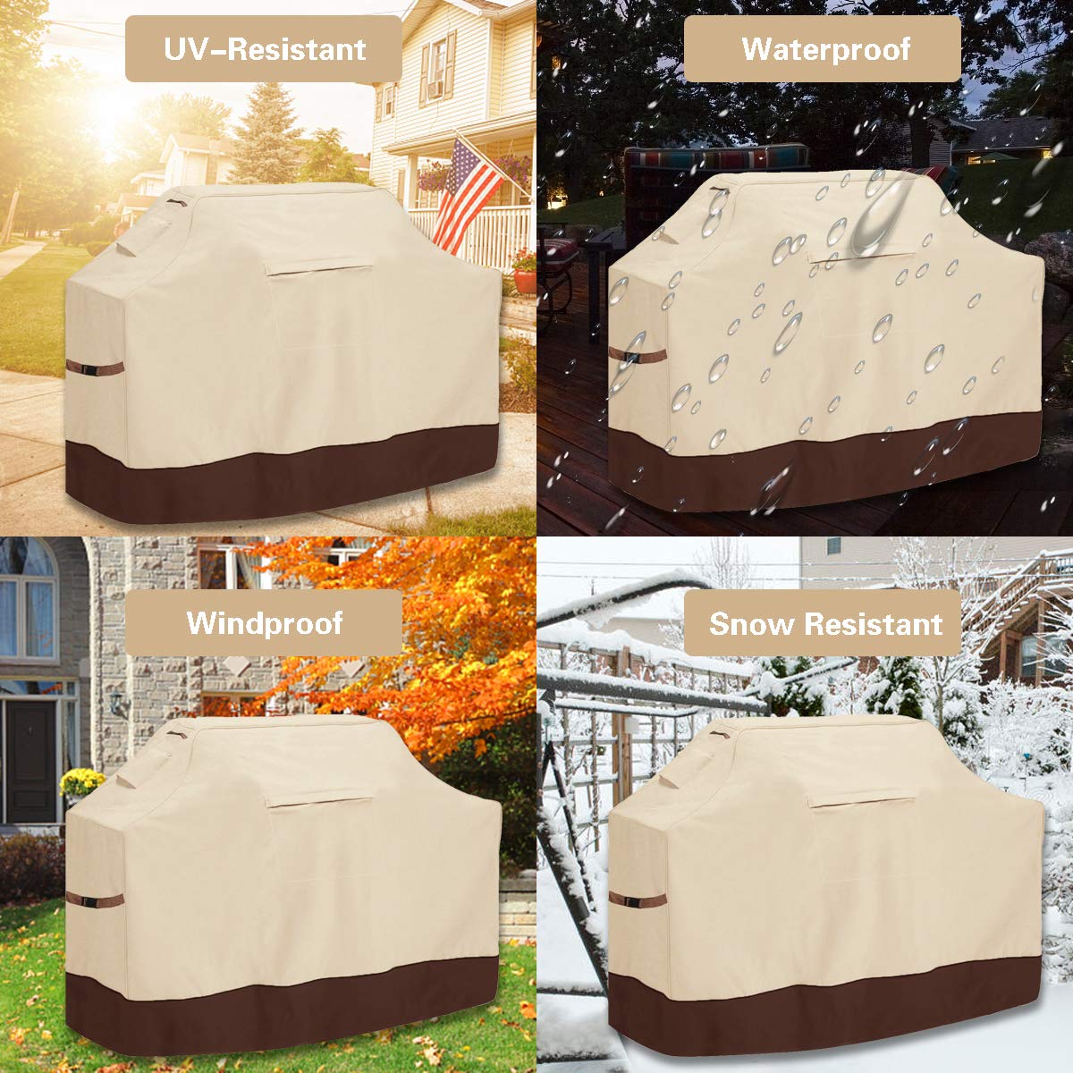 Vailge Grill Cover,60-inch Waterproof BBQ Cover,600D Heavy Duty Gas Grill Cover, UV & Dust & Rip & Fading Resistant,Suitable for Weber, Brinkmann, Char Broil Grills and More,Beige Vailge