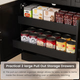 ELYKEN 71" Pantry Cabinet with Charging Station & LED Lights, Tall Kitchen Pantry with Hutch, Microwave Stand, Farmhouse Pantry with Door Shelf & Drawer & Adjustable Shelf for Dining Room, Black ELYKEN