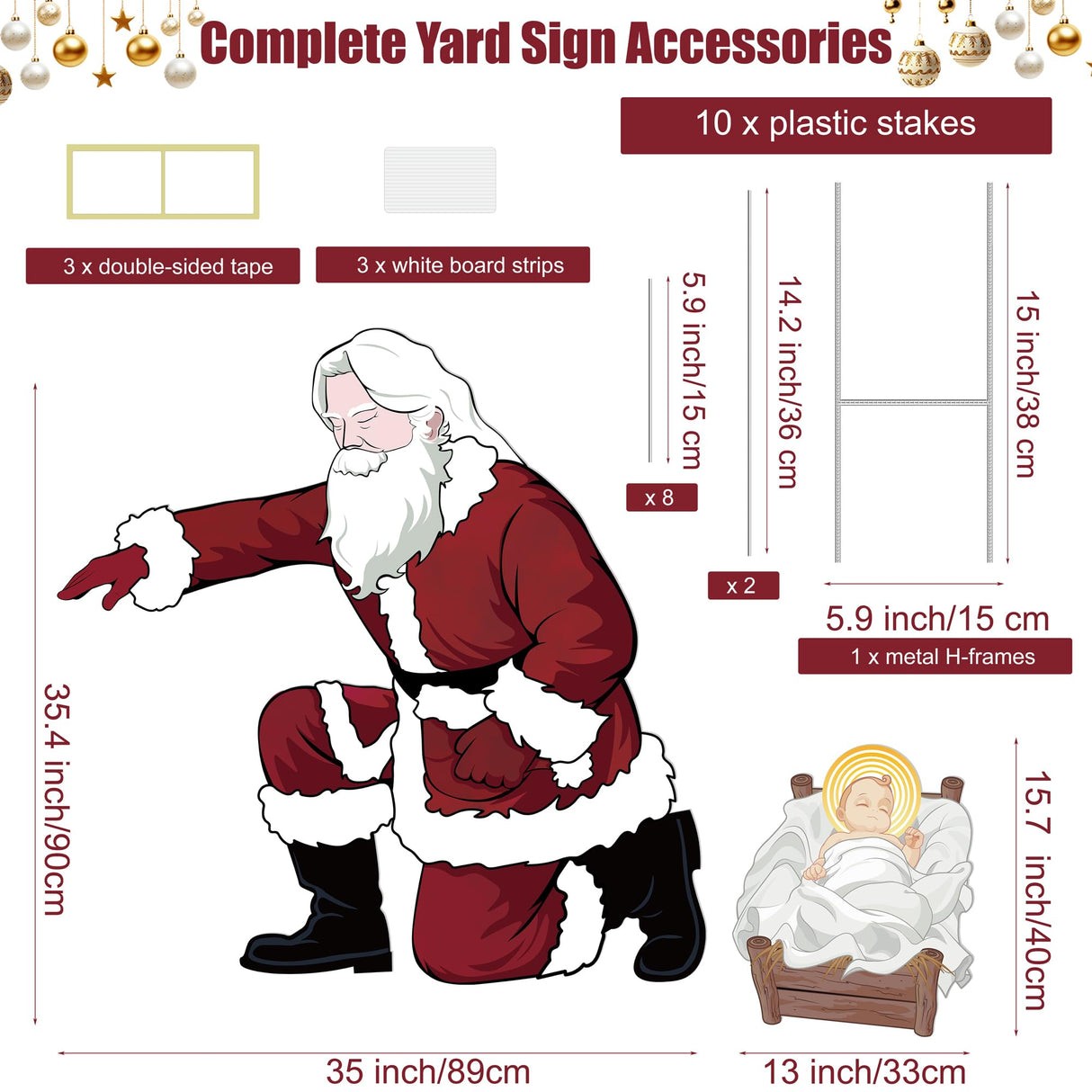 Vivantia Santa Jesus Nativity Set Large 90cm Tall Weatherproof Religious Santa Holy Jesus Birth Christian Nativity Scene with Metal Stakes for Outdoor Christmas Holiday Lawn Home Garden Yard Decor Vivantia