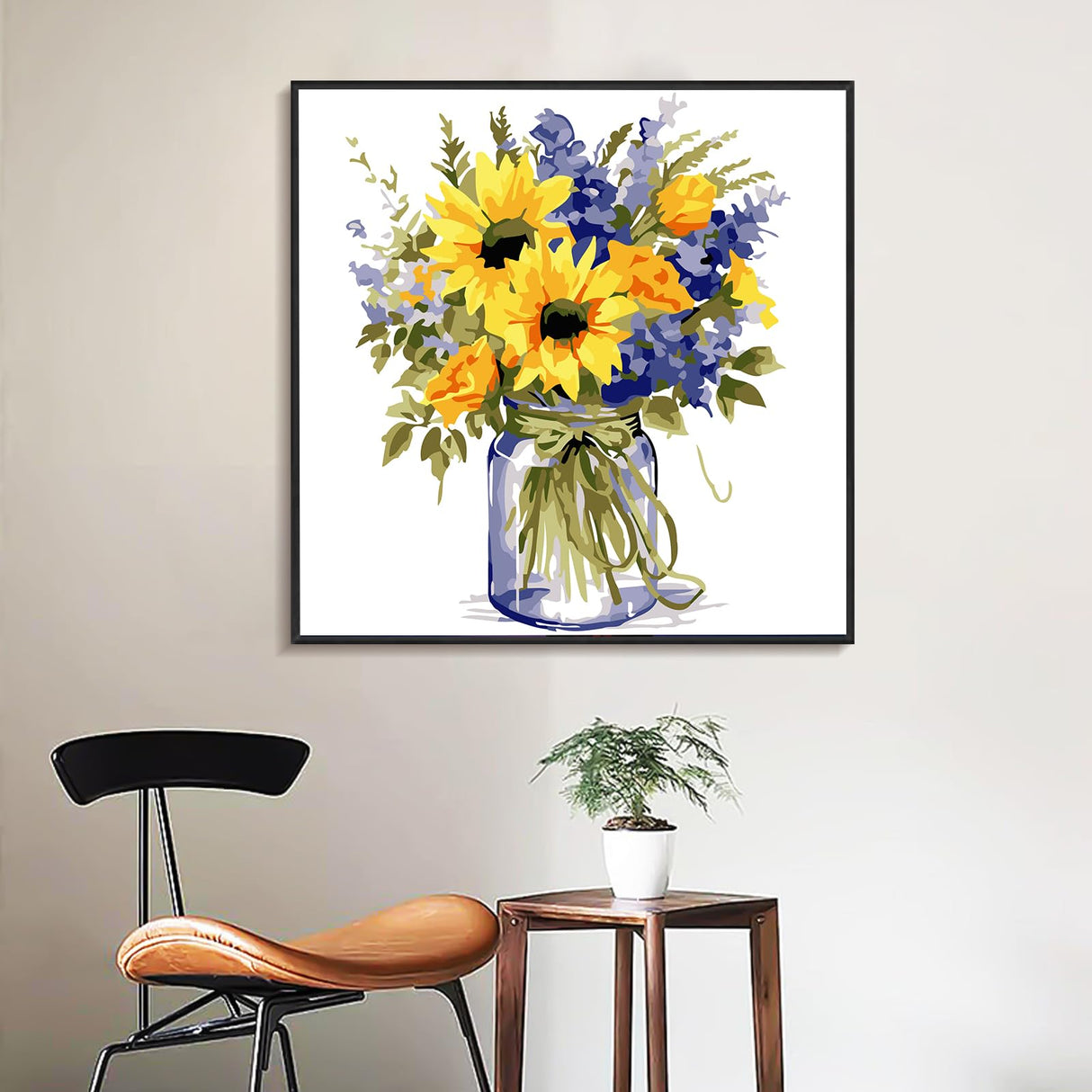 Yezavesu Flower Framed Paint by Numbers Kit for Adults Beginner & Kids Ages 8-12, Flowers Paint by Number Without Easel, DIY Adult Paint by Numbers Sunflower for Home Wall Decor Gift 10x 10 inch Yezavesu